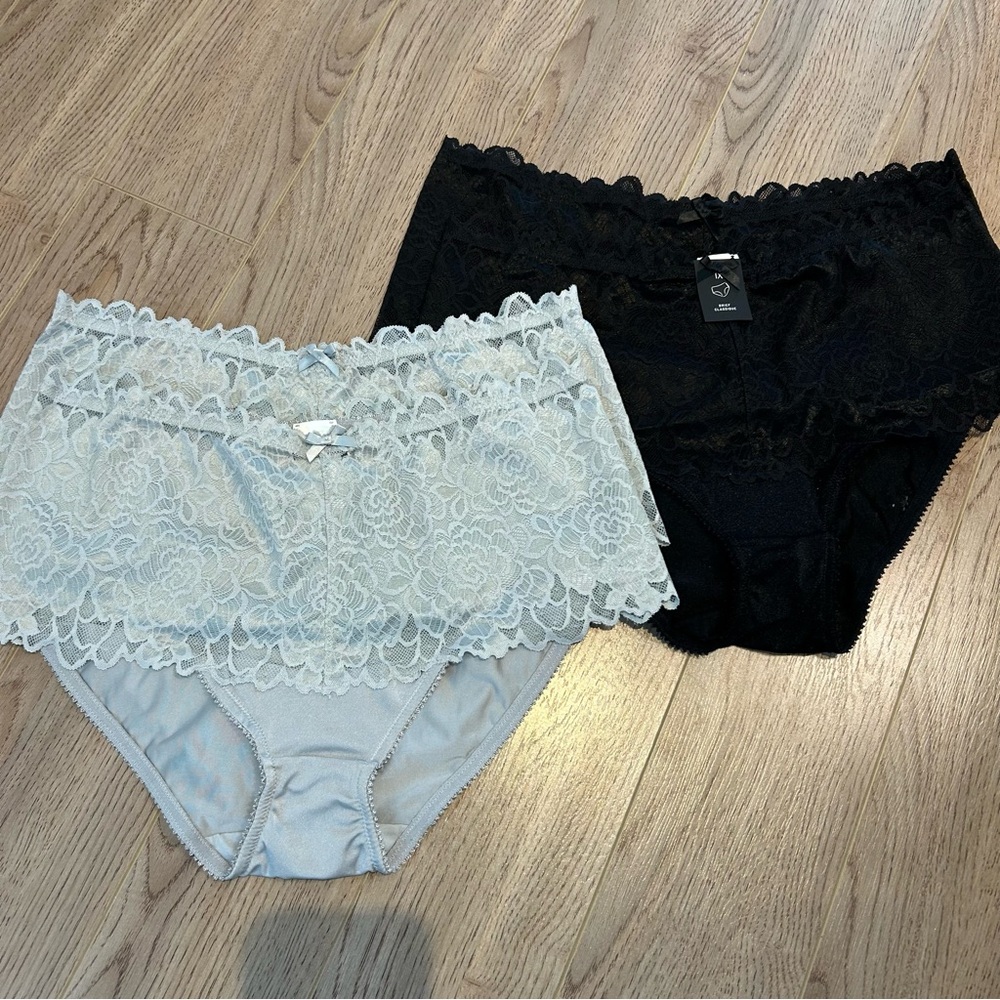 Dressé Size 1X Elegant Lace Women's Panties - Black and Gray - BRAND NEW